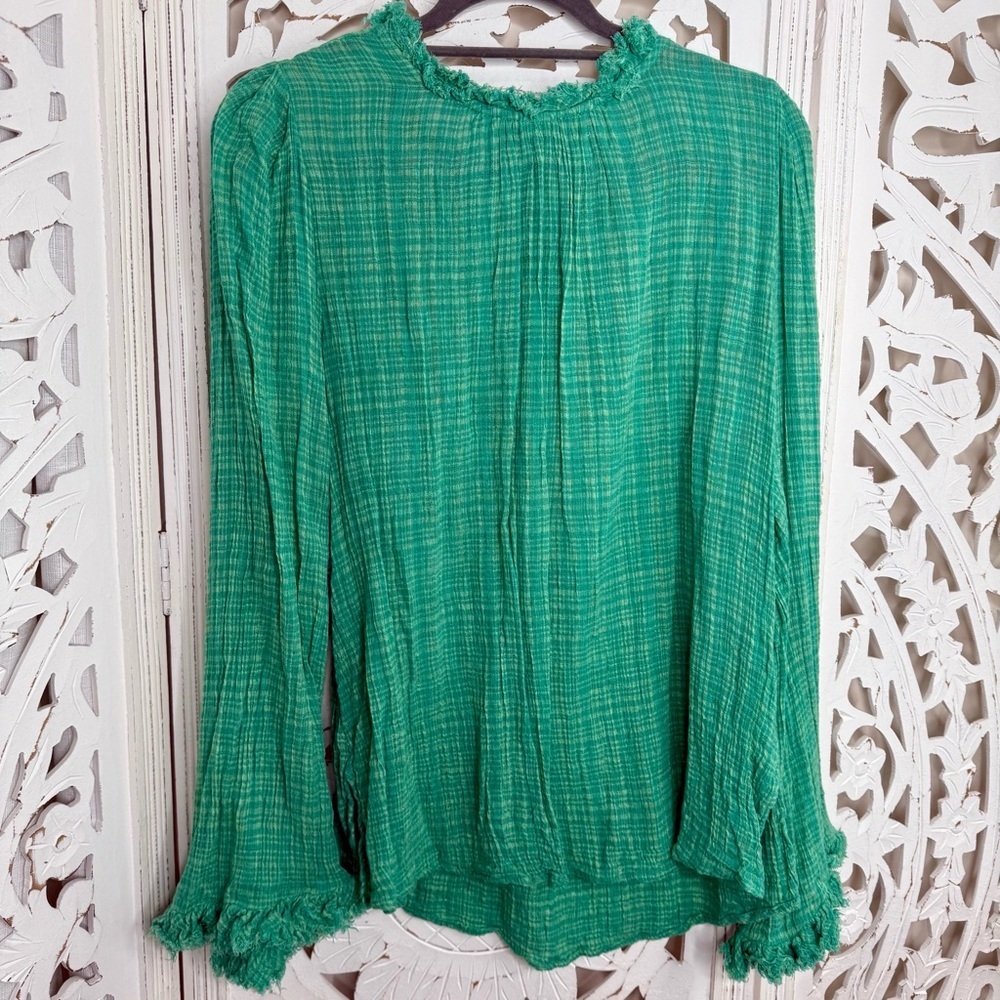 Free People Green Cotton Blend Gauzy Blouse